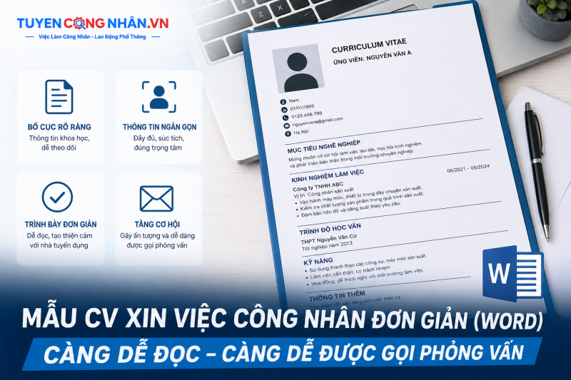 mẫu cv xin việc c&ocirc;ng nh&acirc;n đơn giản word