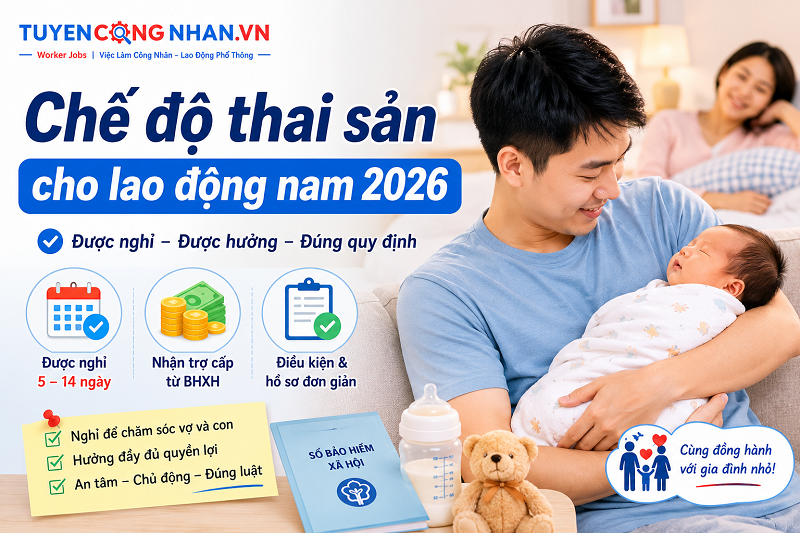 Chế độ thai sản cho lao động nam 2026: Được nghỉ bao nhiêu ngày và hưởng những quyền lợi gì?