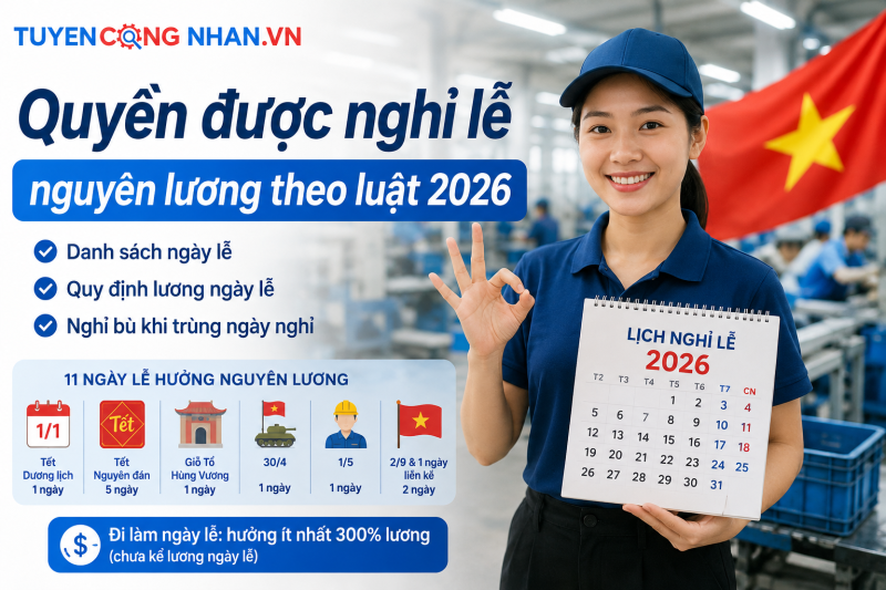 Quyền được nghỉ lễ nguyên lương theo luật 2026: Danh sách ngày nghỉ và cách tính lương làm lễ