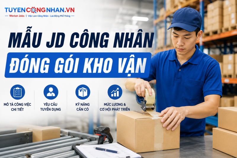Mẫu JD Công nhân đóng gói kho vận: Mô tả công việc đầy đủ và chuẩn tuyển dụng