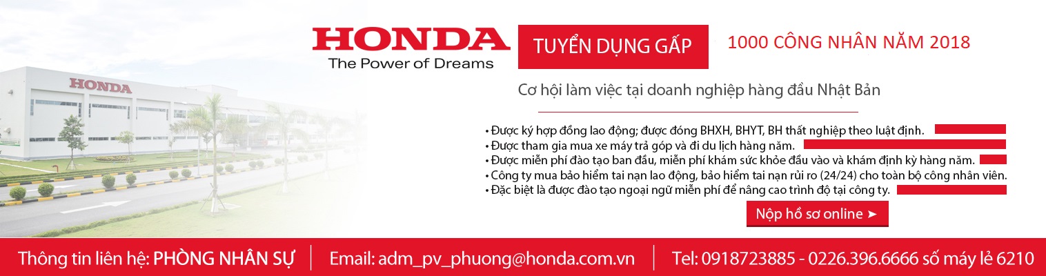 Công ty Honda Việt Nam tuyển dụng 476 - Tuyencongnhan.vn