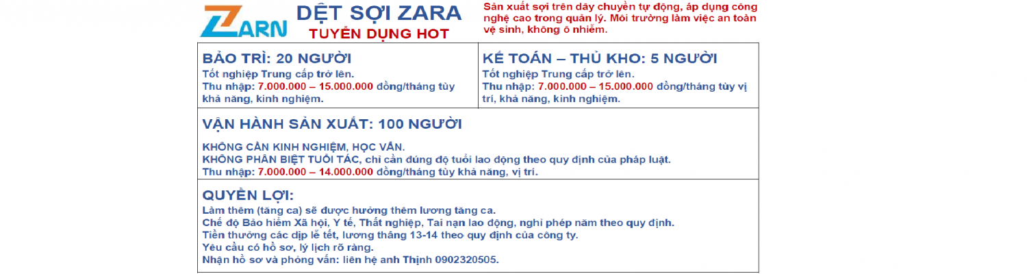 Công Ty TNHH Dệt Sợi Zara